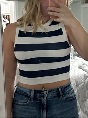 Sincerly Jules Navy and White Striped Crop Tank